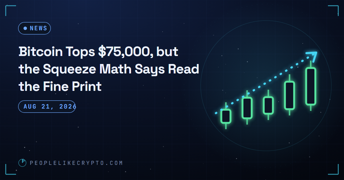 A steep price line climbing past a 75,000 marker while a magnifying glass hovers over small print at the base of the chart