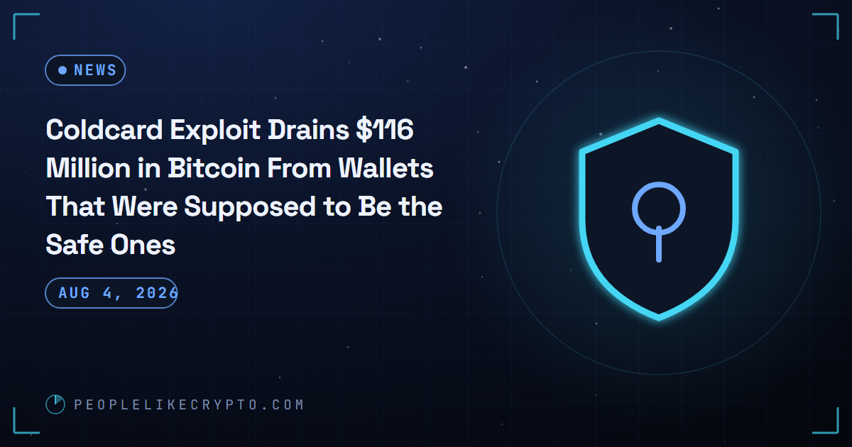A cracked hardware wallet leaking coins beside a broken dice on a circuit grid