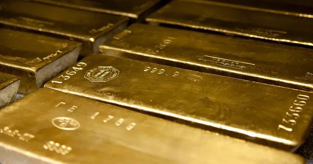 Stacked 400-ounce gold bars