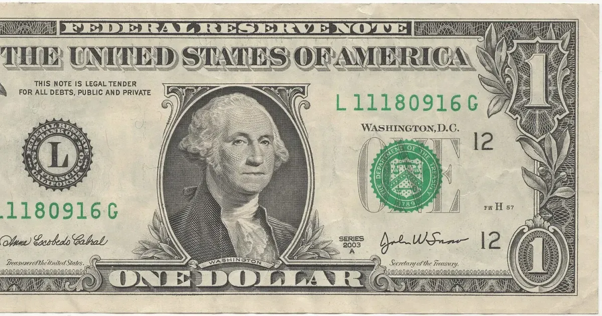 The obverse of a United States one dollar bill