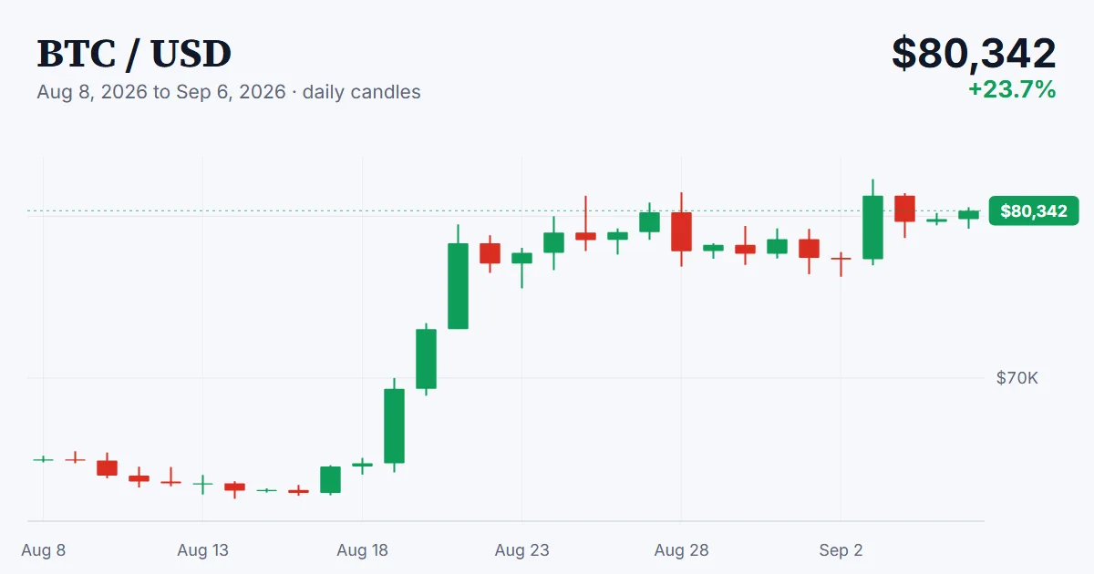 BTC price chart, 2026-08-08 to 2026-09-06